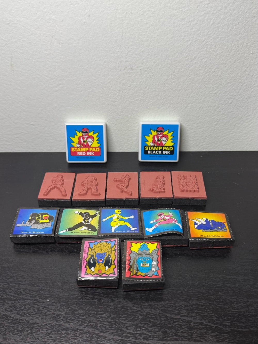 New Vintage 1990s Mighty Morphin Power Rangers Foam Stamps & Ink Set of 14
